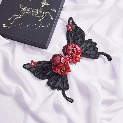 Handmade Sugar Time~Gothic Lolita Black Lace Wing Hairclips   