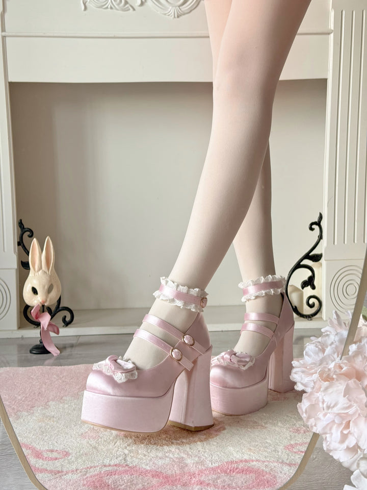 Pure Tea For Dream~Otome Fairy Tale~Sweet Lolita Shoes High Platform Satin Heels 42091:726140