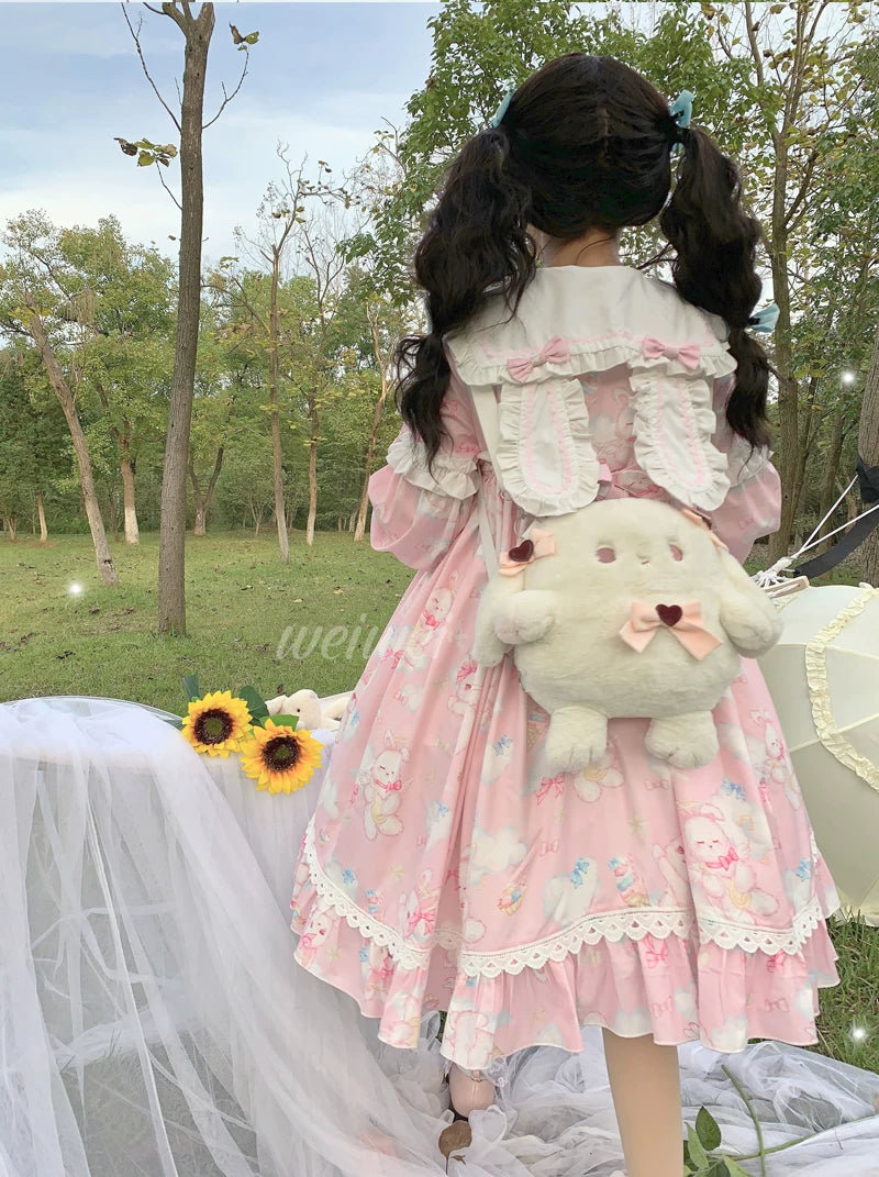 Sweet Soft Bunny - Printed Sweet Lolita OP Dress, Bunny Ears 44863:826542