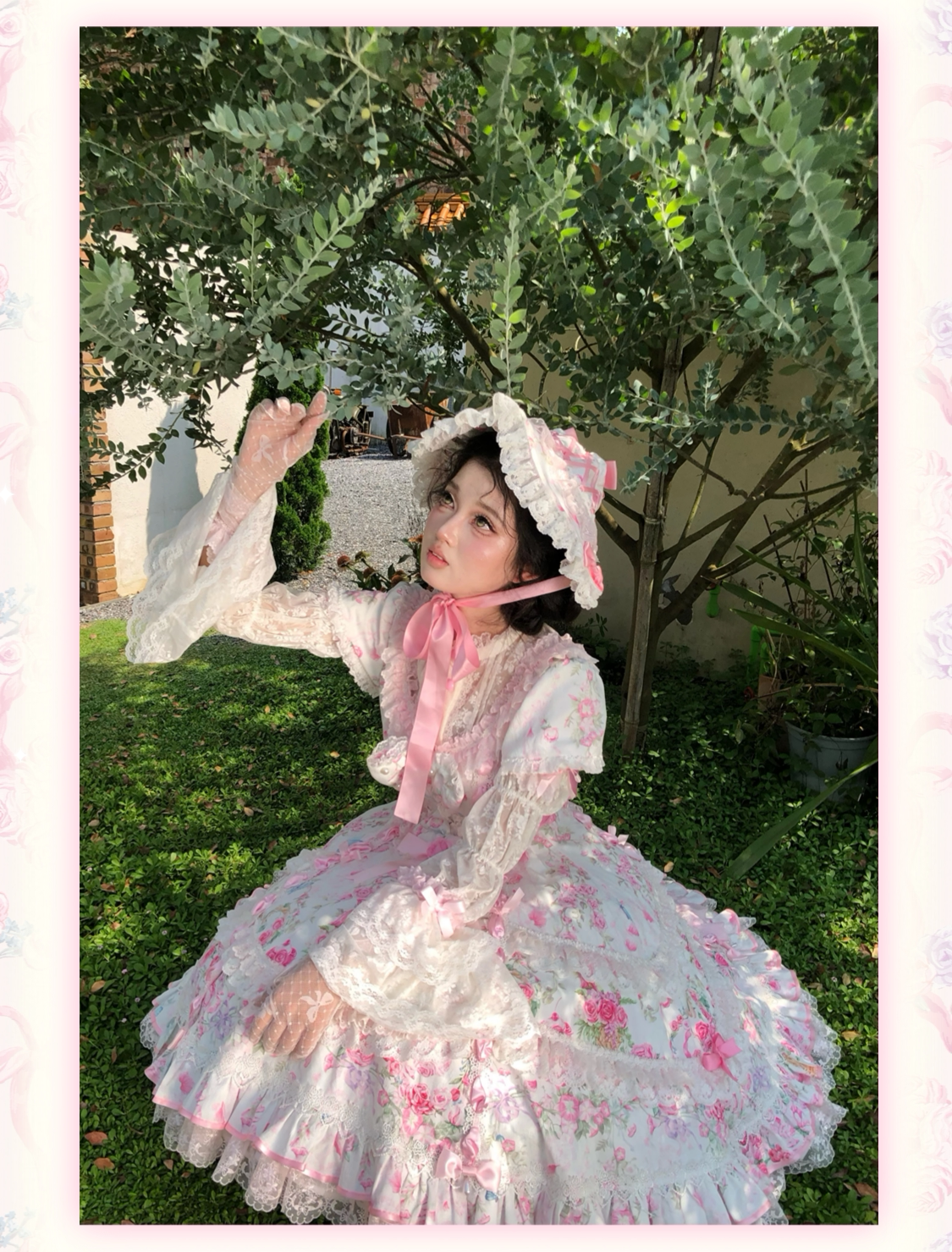 Eternal Vow - Old School Lolita Jacquard OP, Floral and Butterfly Print 45830:865748