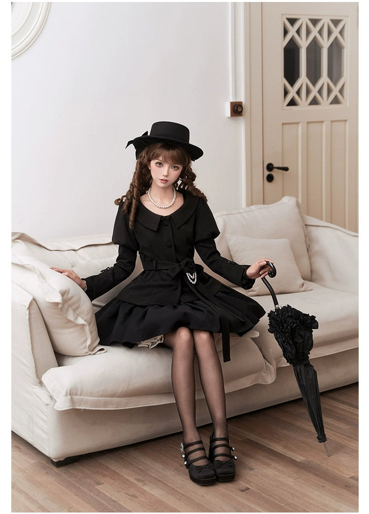 With PUJI~Old Testament~Classic Lolita Coat Black Plush Lolita Cape and Brooch