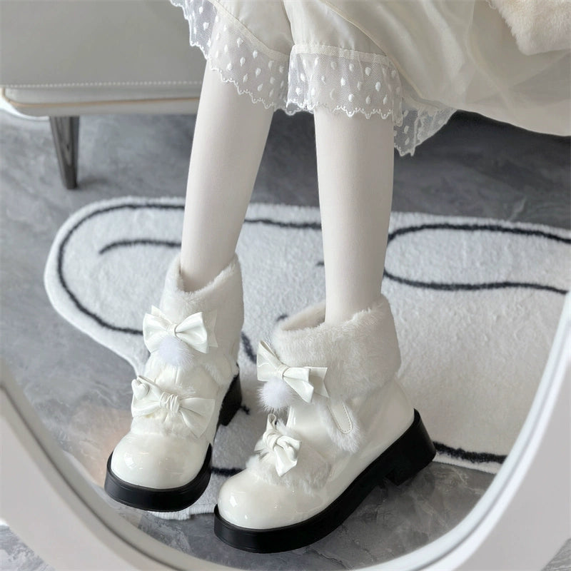 Jiangjiang Biscuit - Kawaii Lolita Winter Boots, Bow-Adorned 44180:797805