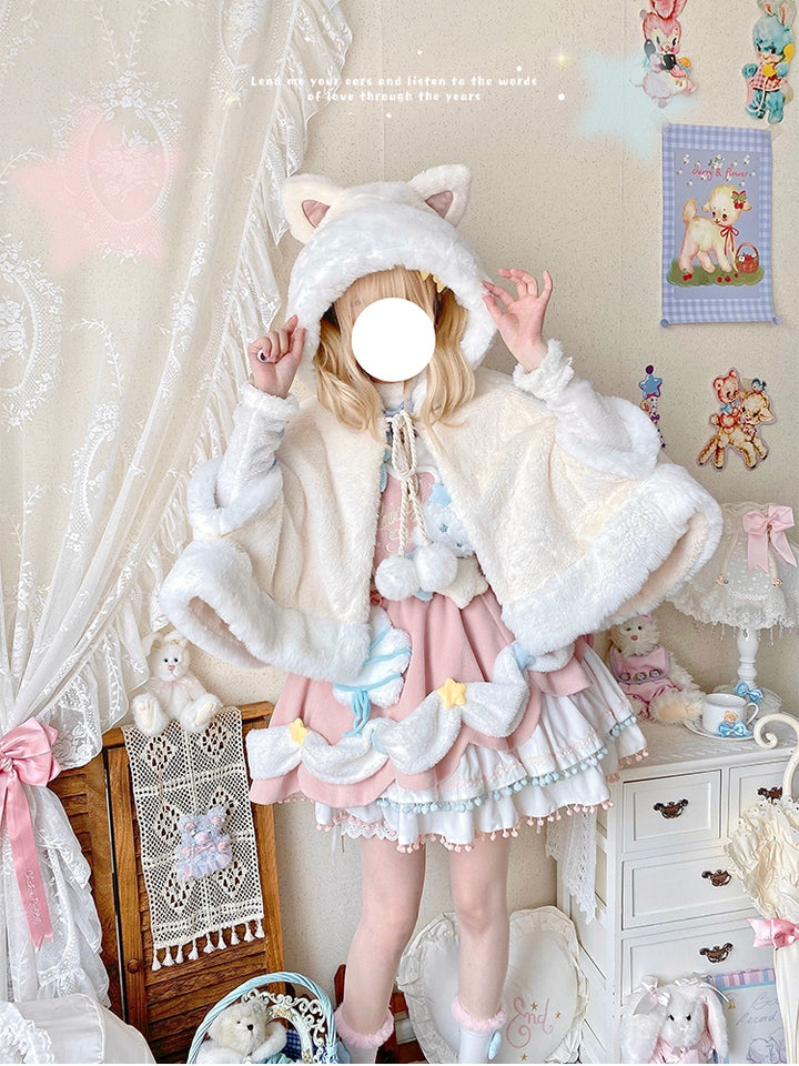 Mewroco~Lucky Star~Winter Sweet Lolita SK Kawaii Cat Ear Cape Suit (L M S XL) 40052:650034