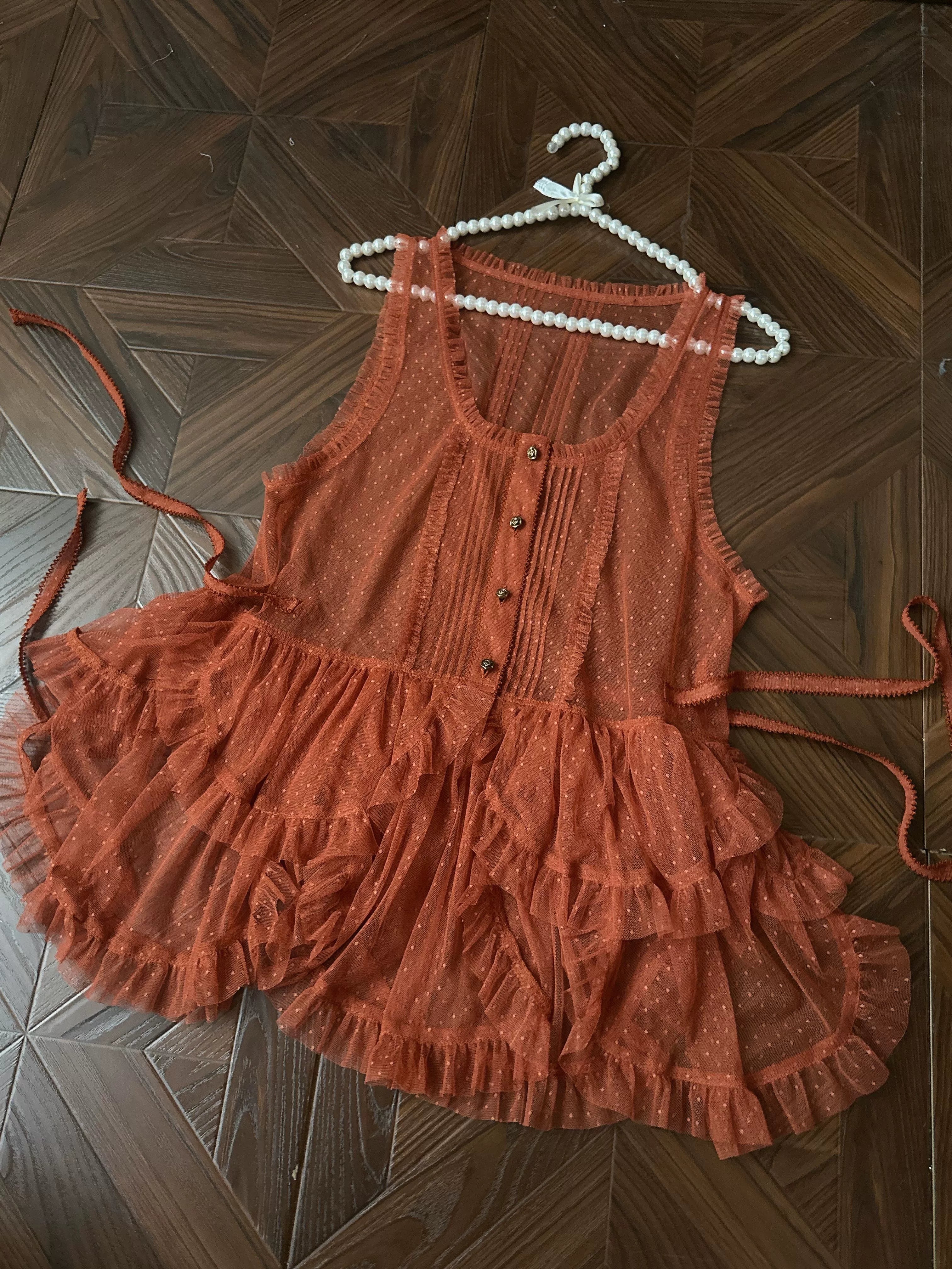 Sweet Dreamer~Antique Wall~Classic Vintage Lolita Vest Tulle Polka Dot Vest 41474:698998