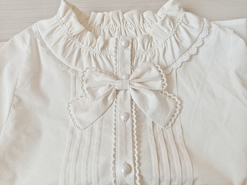 Youlan Lane~Daily Lolita Shirt lace Ruffled Blouse Round Neck   