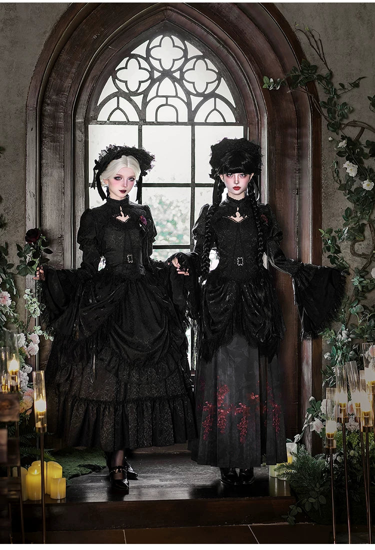 Under the Hanging Moon - Black Gothic Lolita SK Set, Modified Mamian Skirt 44665:817662