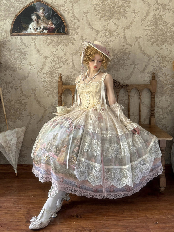 ZUOlanrichen~Romantic Rose~Classic Lolita Dress Set Printed JSK Skirt with Bodice 42157:729083