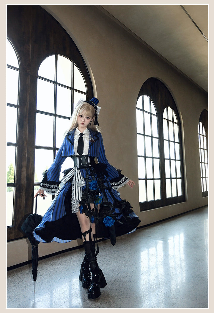 (BFM)Signorina~Golden Years~Ouji Lolita Skirt Suits Prince Elegant Dress Set XS Blue set 