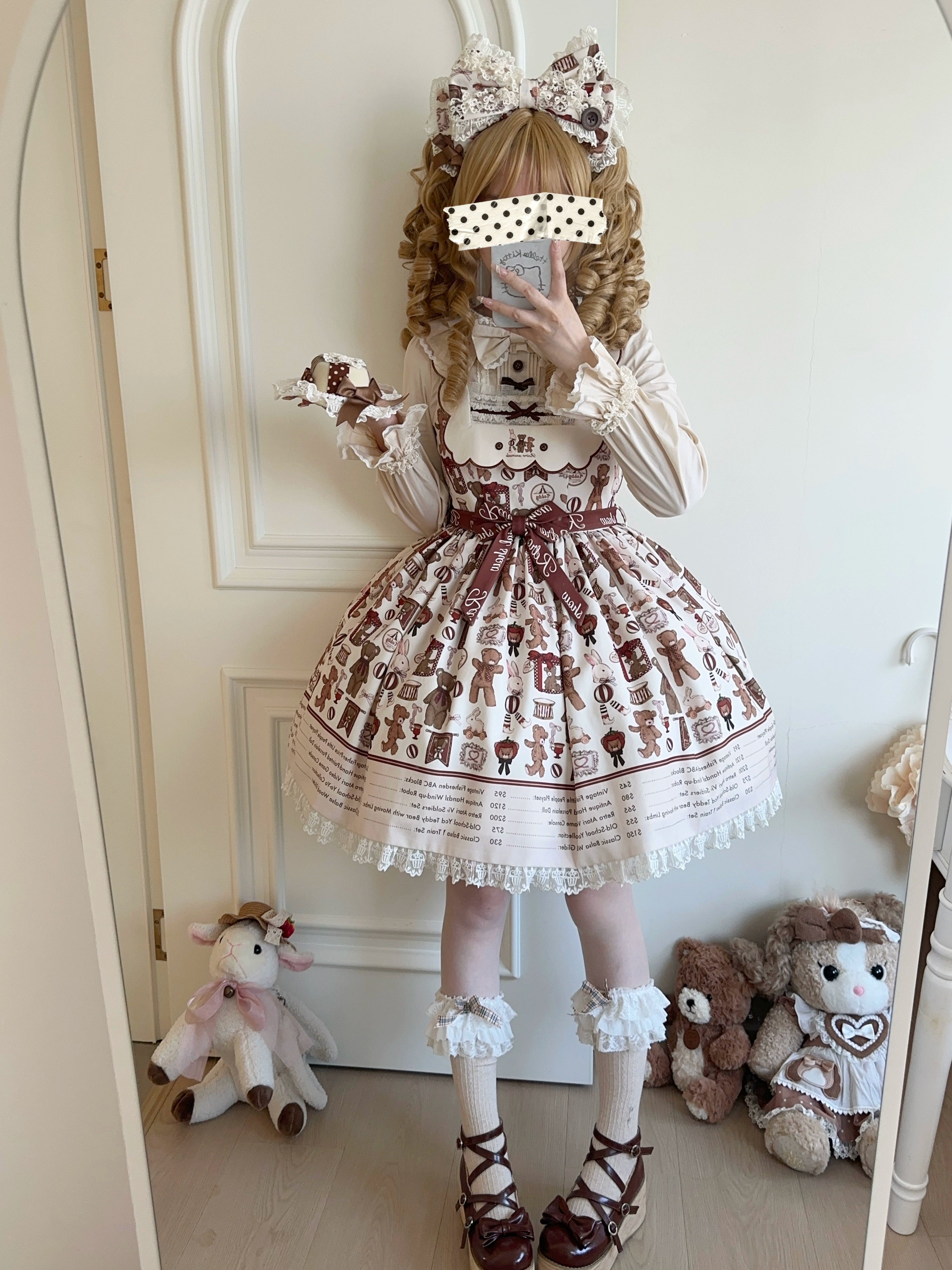 Fairyfaith - Little Bear Daily - Kawaii Lolita Embroidered JSK & OP Dress, Bear Print 44384:806248
