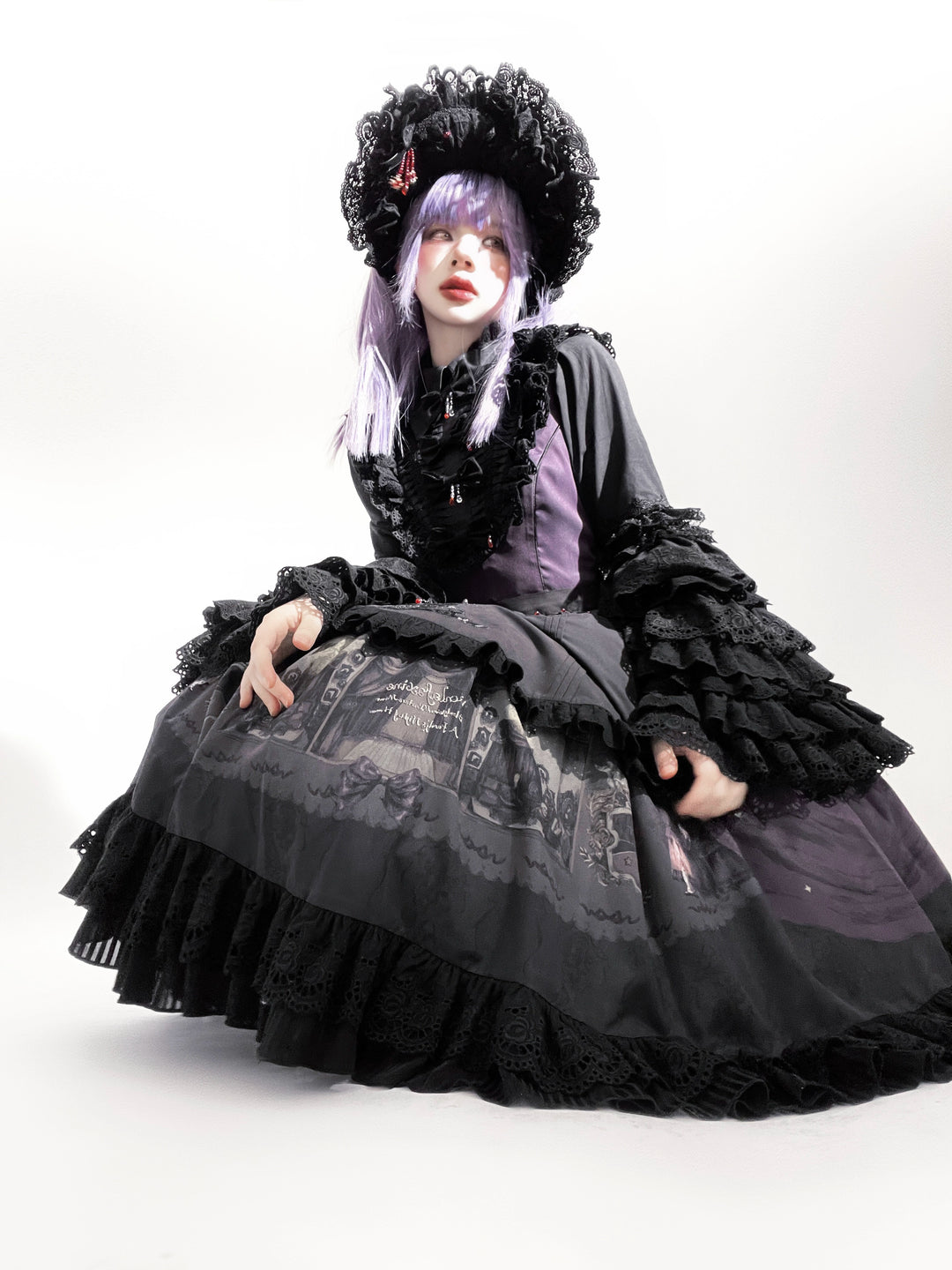 Dark Circle Clinic~Barbara Manor Night~Gothic Lolita JSK Pleated Floral Print Lolita Dress   