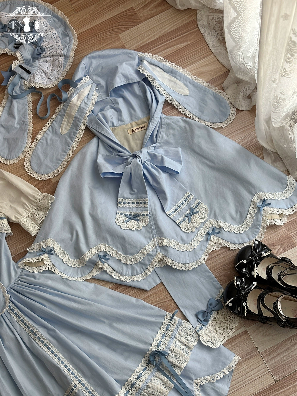 Vintage Petal Rabbit - Pure Cotton Kawaii Lolita Cape With Rabbit Ear Hood 43138:767091