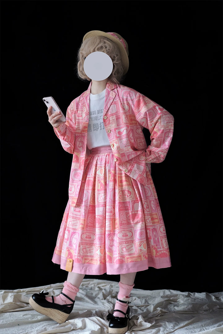 Miss Cube - Antique Label - Retro Lolita Skirt American Half Skirt Customized Antique Print