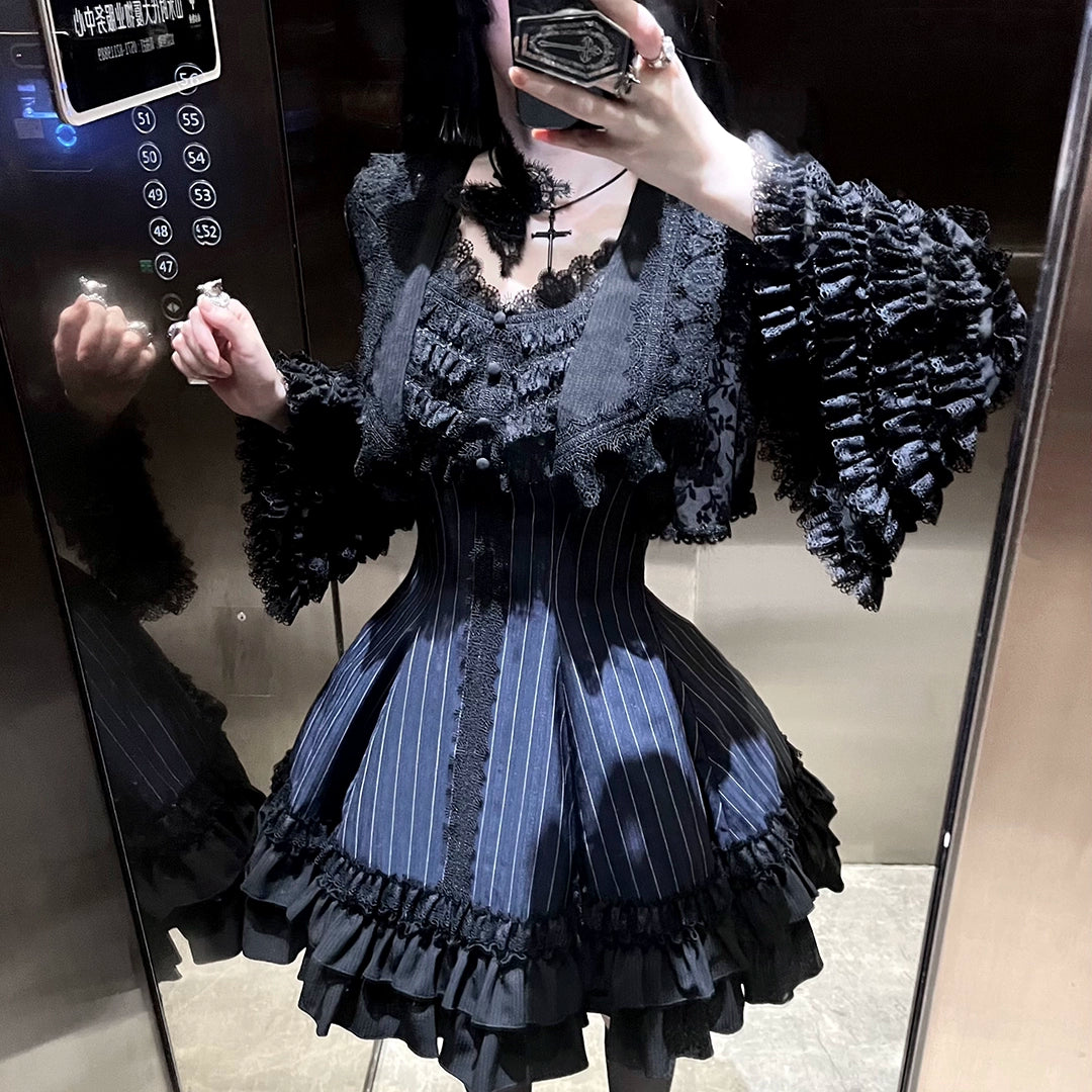 MILU ORIG - Six-Panel Gothic Lolita JSK Dress, Tiered Ruffles
