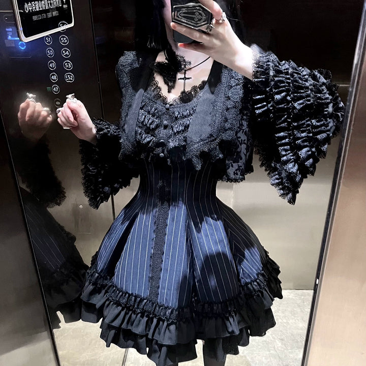 MILU ORIG - Six-Panel Gothic Lolita JSK Dress, Tiered Ruffles