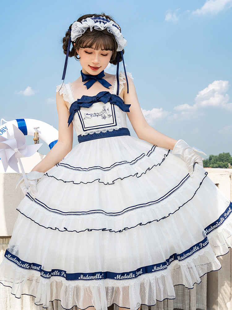Mademoiselle Pearl~Elegant Lolita Navy Blue-white JSK and OP S JSK 
