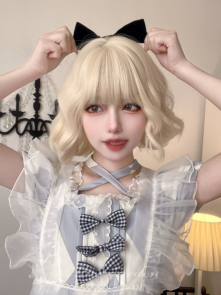 Alicegarden~Sweet Lolita Wigs Short Curly Platinum Color Wigs   