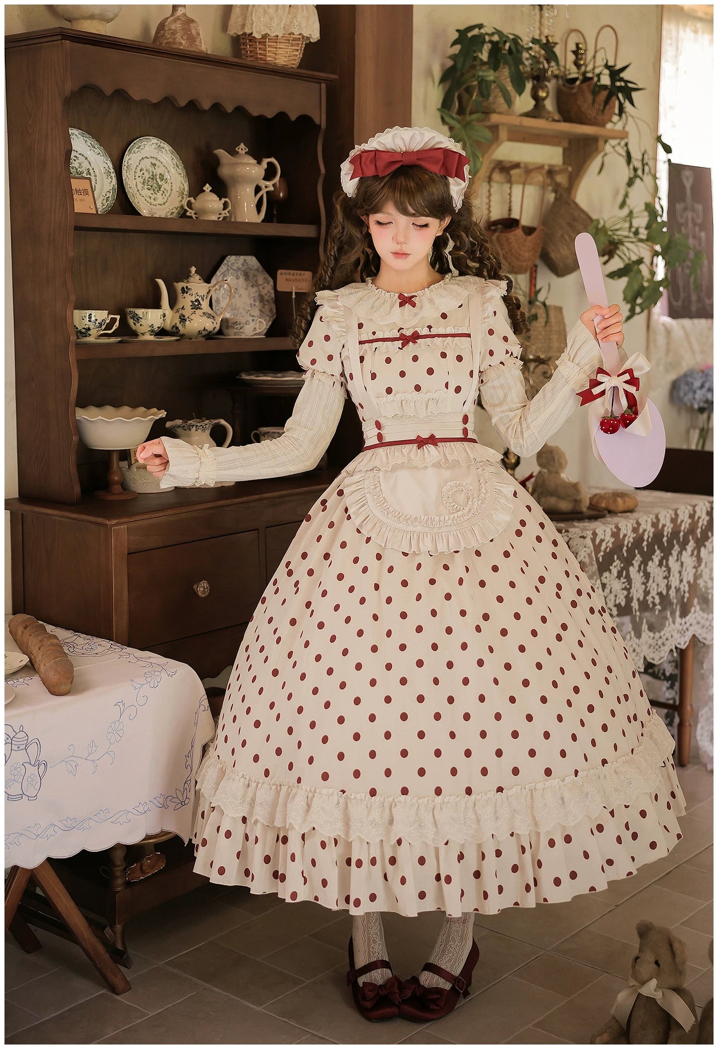Polka Dot Lollipop - Cotton Old School Lolita Polka Dot OP Dress 45768:861528