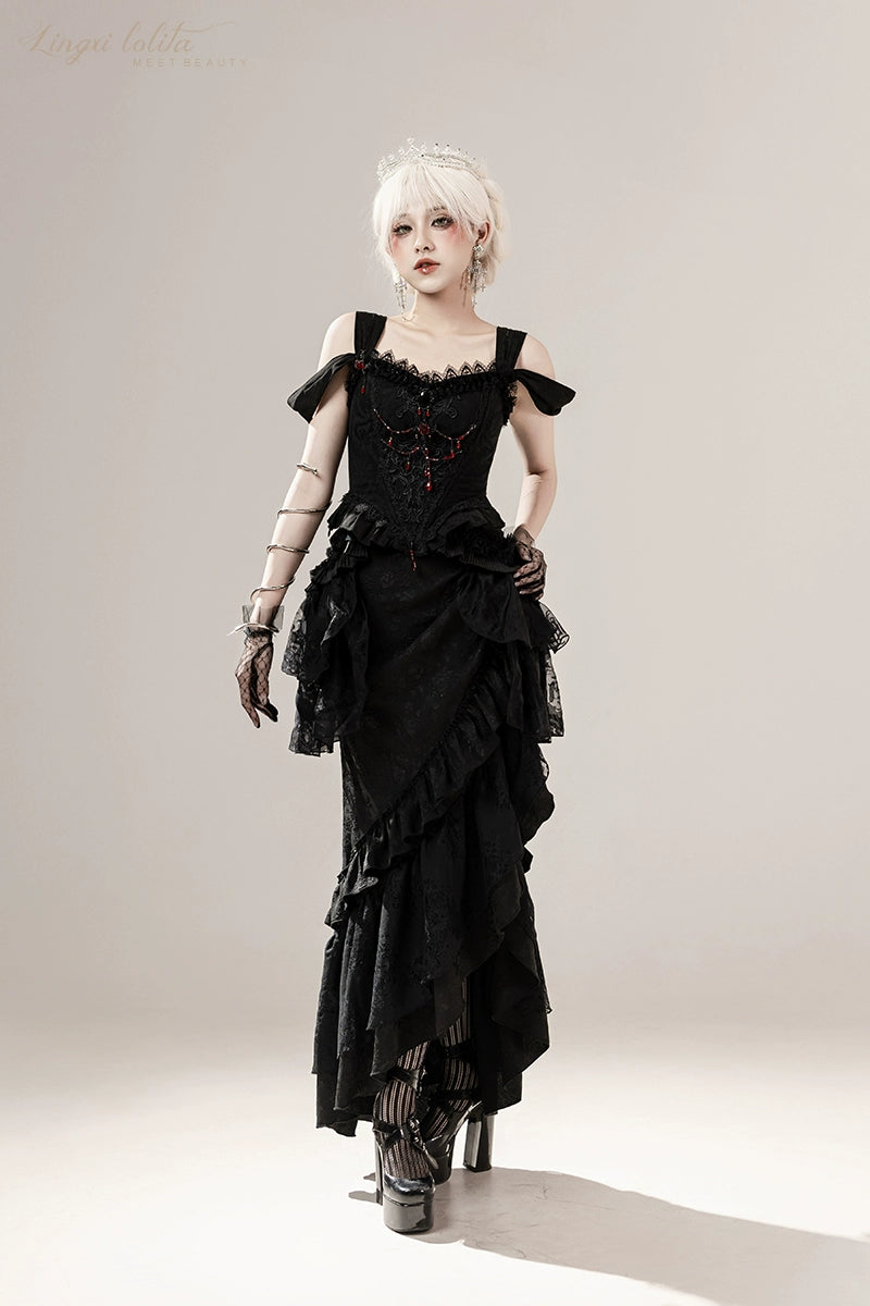 Lingxi Lolita~Lord of the Night~Gothic Lolita Skirt Suit Mermaid Skirt and Fishbone Bodice 42159:730284