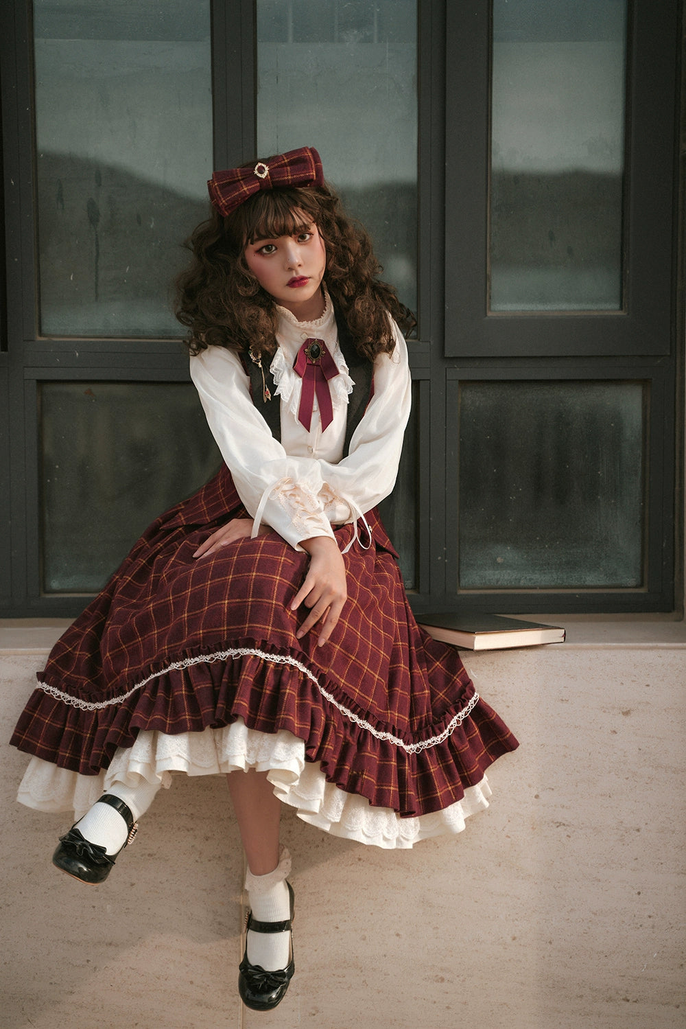 (BFM)Miss Point~Rose~Elegant Lolita Fishbone Grid Skirt Customized 32512:384946