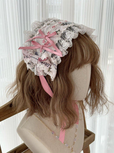 Babyblue~Vintage Lolita Bonnet Hair Band Kawaii Headdress White Chocolate/Headband  