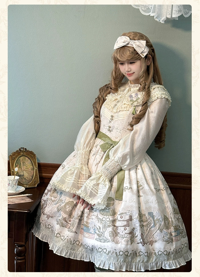 Alice Girl~Iris Study Room~Classic Lolita JSK Elegant Lolita Dress With V-neck   