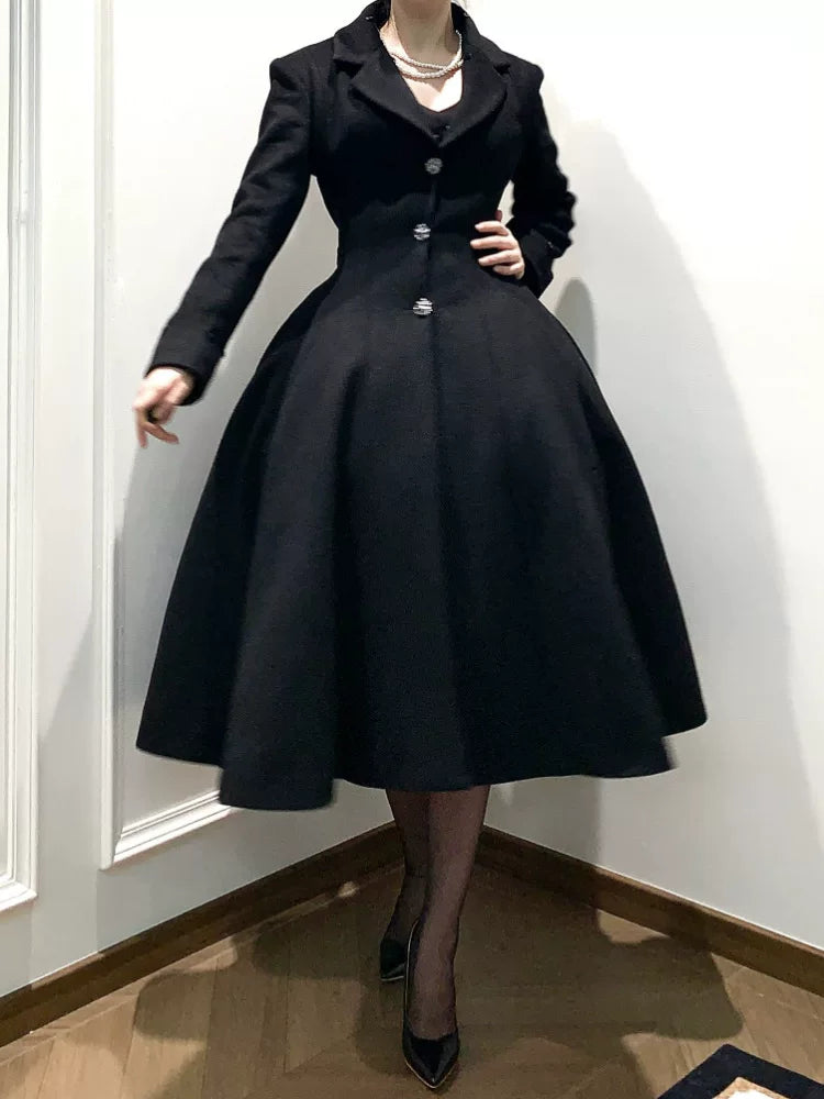 Black Mamba - Winter Elegant Lolita Coat, Detachable Fur Collar