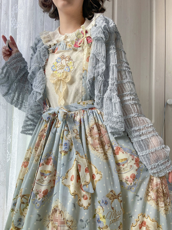 Miss Point~Cat and Rose Tea~Sweet Lolita Tulle Cardigan and Long Skirt Overlay 42141:728046