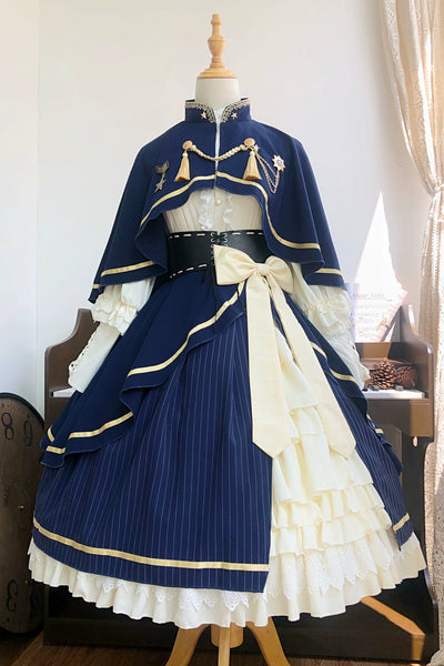 (BFM)Summer and Galaxy~Savior~Military Lolita Dress Skirt Full Set 2XL A set of ivory and dark blue 