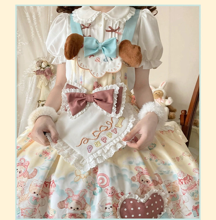 YingLuoFu~Sweet Pet Paradise~Kawaii Lolita Salopette Dress Pet Print