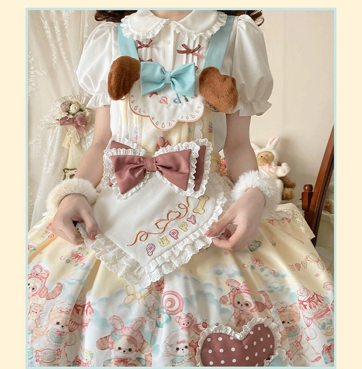 YingLuoFu~Sweet Pet Paradise~Kawaii Lolita Salopette Dress Pet Print   