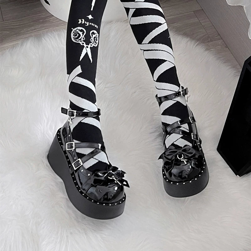 (BFM)Bondora~Devil Cross~Punk Lolita Shoes Cross High Platforms Shoes   