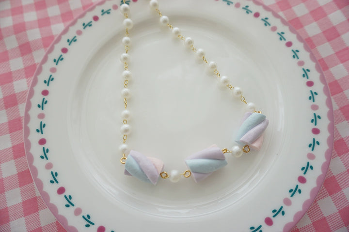 Cat Tea Party~Sweet Lolita Accessories Simulated Cotton Candy Clay Bracelet Necklace Pink and purple necklace  