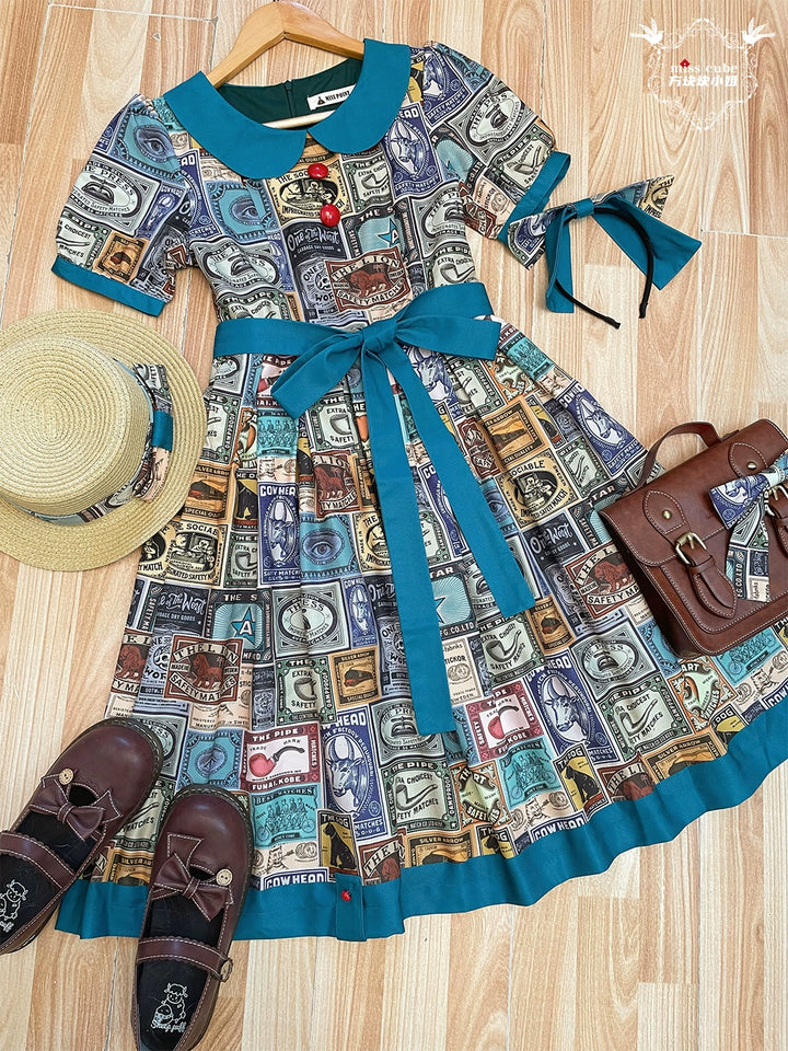 Miss Cube - Antique Label - Retro Lolita OP Dress Short Sleeve Dress 35660:498644