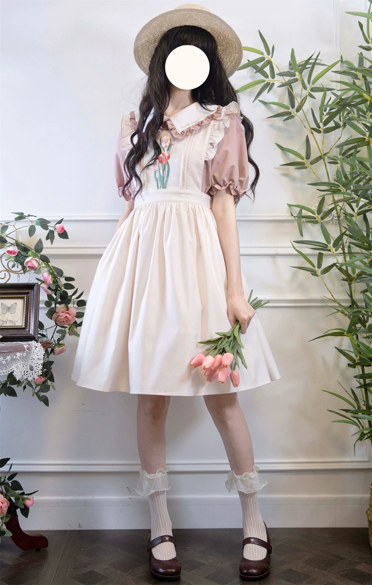 Little Florist - Classic Lolita Salopette Dress & Blouse Set, Tulip Embroidery 45833:864222