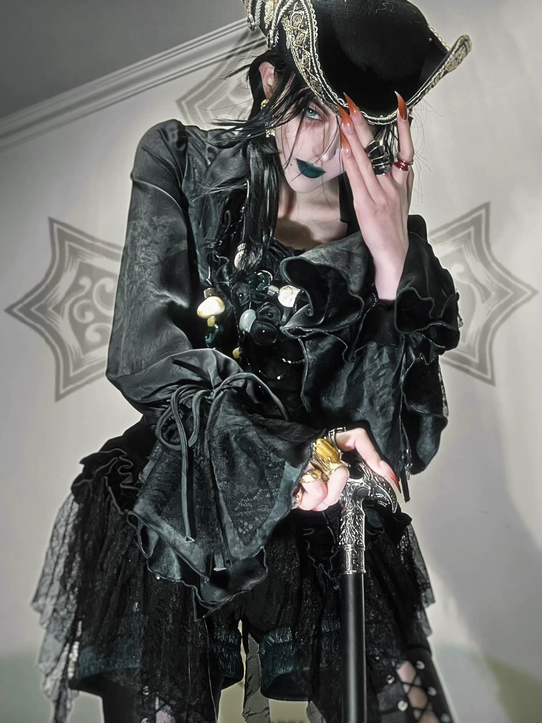 Bone Garden - Printed Gothic Lolita Skirt, Boning Corset