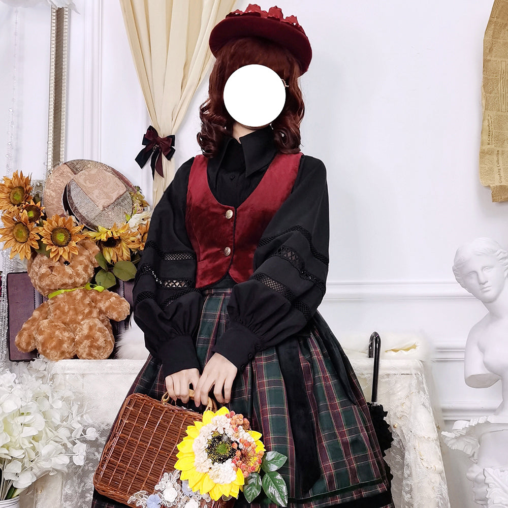 Miss Point - Ode to Joy - Elegant Lolita Winter Velvet Vest Customized S burgundy