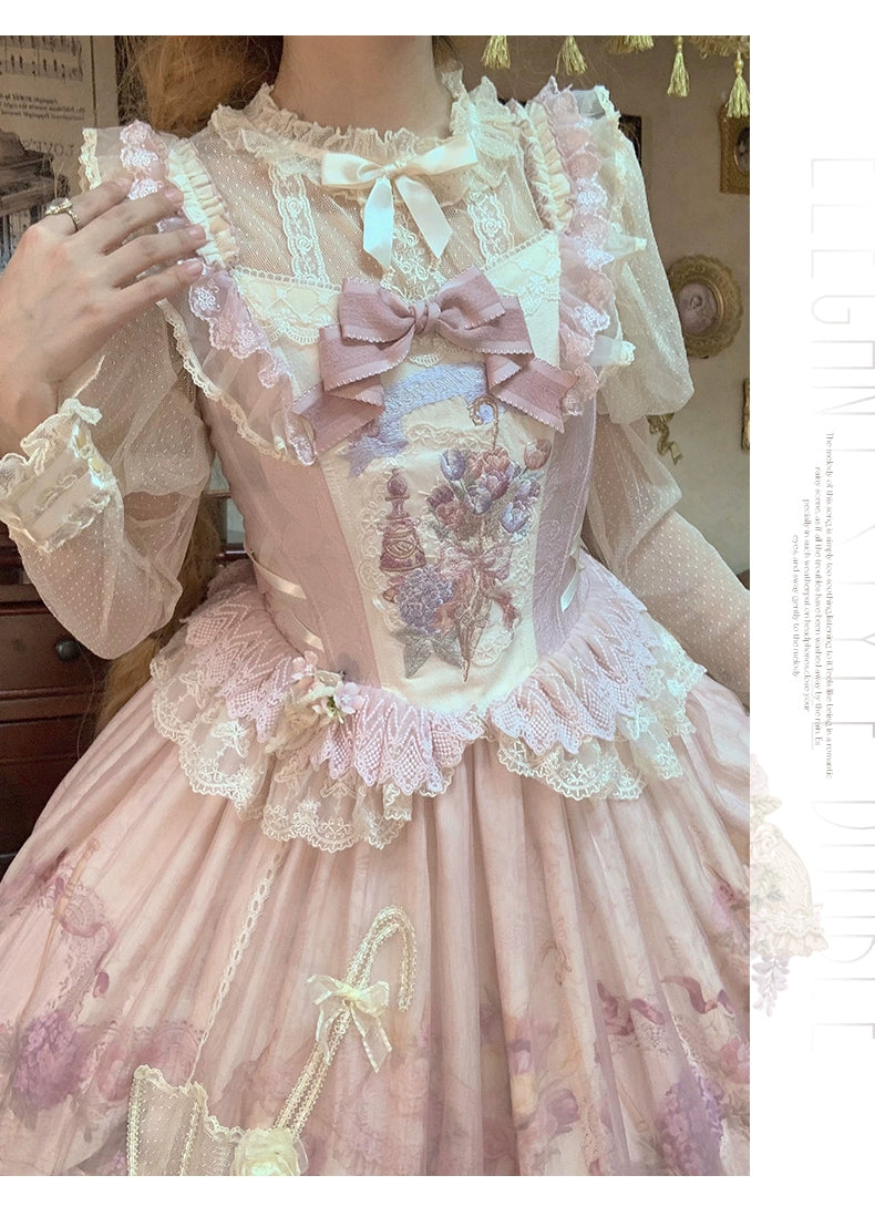 Urtto~Rain Melody~Classic Lolita Dress Set JSK OP and Accessory