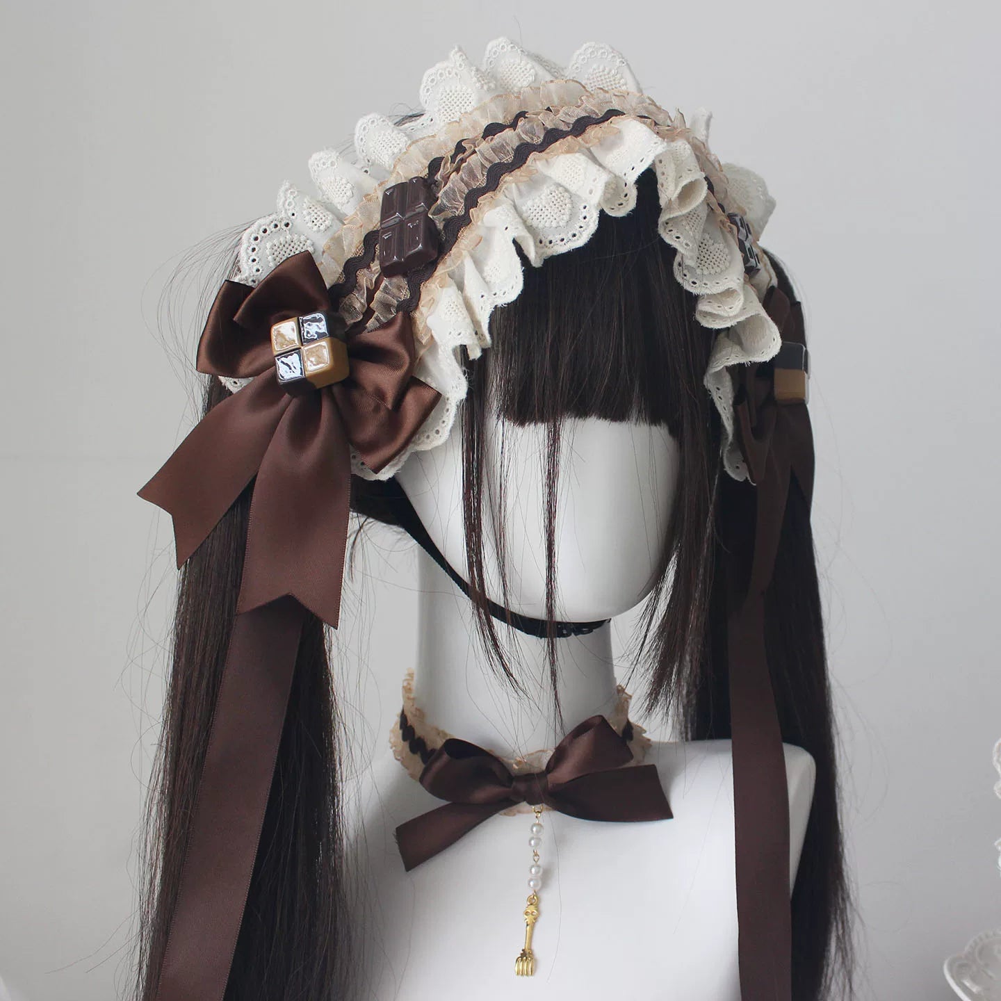 Chocolate Brown Kawaii Lolita Headdress & Choker Set 45845:864836