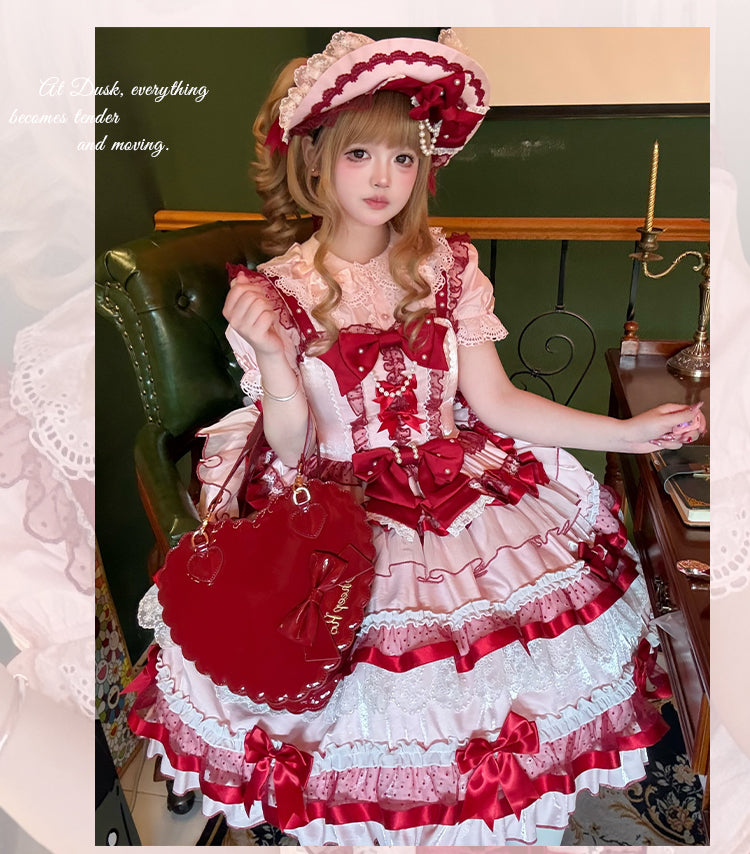 Sakurahime~Ribbon Strawberry~Sweet Lolita JSK and BNT with Old School Lolita Style 42537:744388