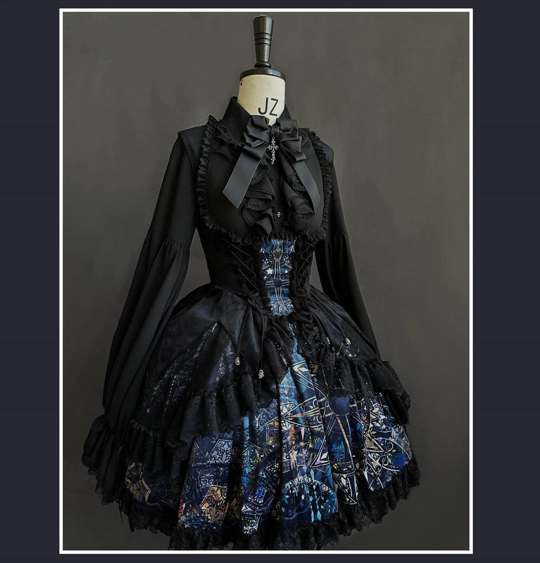 SUSIN~Night Traveler~Classic and Elegant Gothic Dress with Colorful Window Prints   