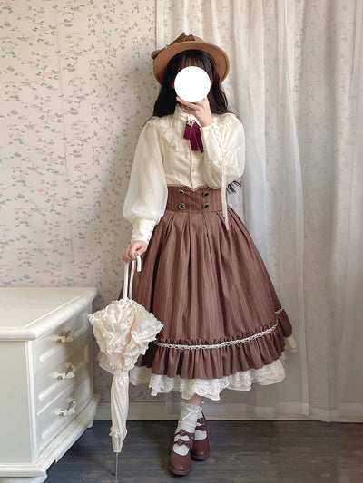 Miss Point~Rose Doll~Elegant Lolita Striped Fishbone Skirt   