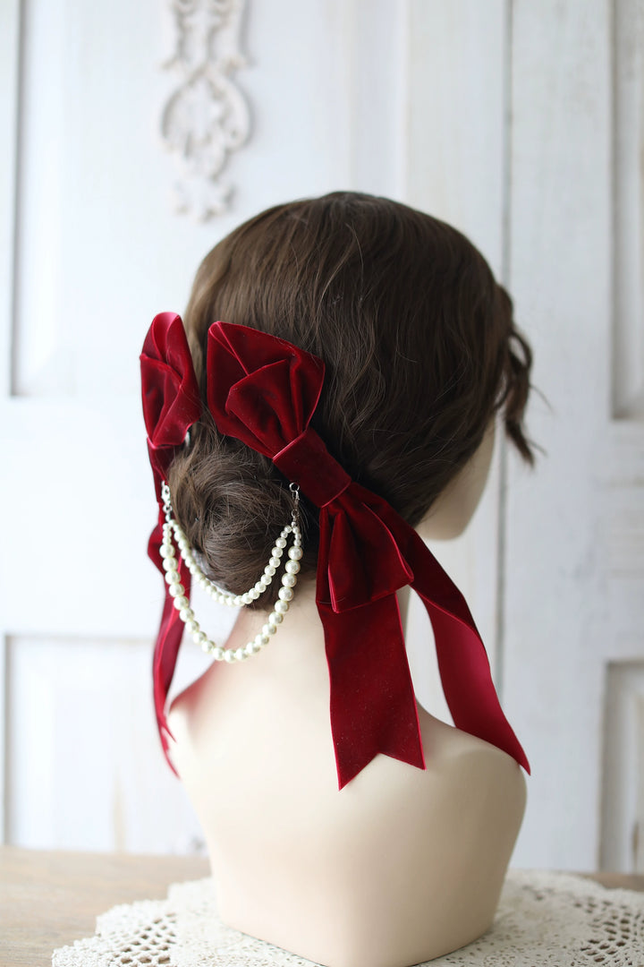 SweetDreamer~Retro Lolita Hair Clip Bow Pearl Handmade Headdress   