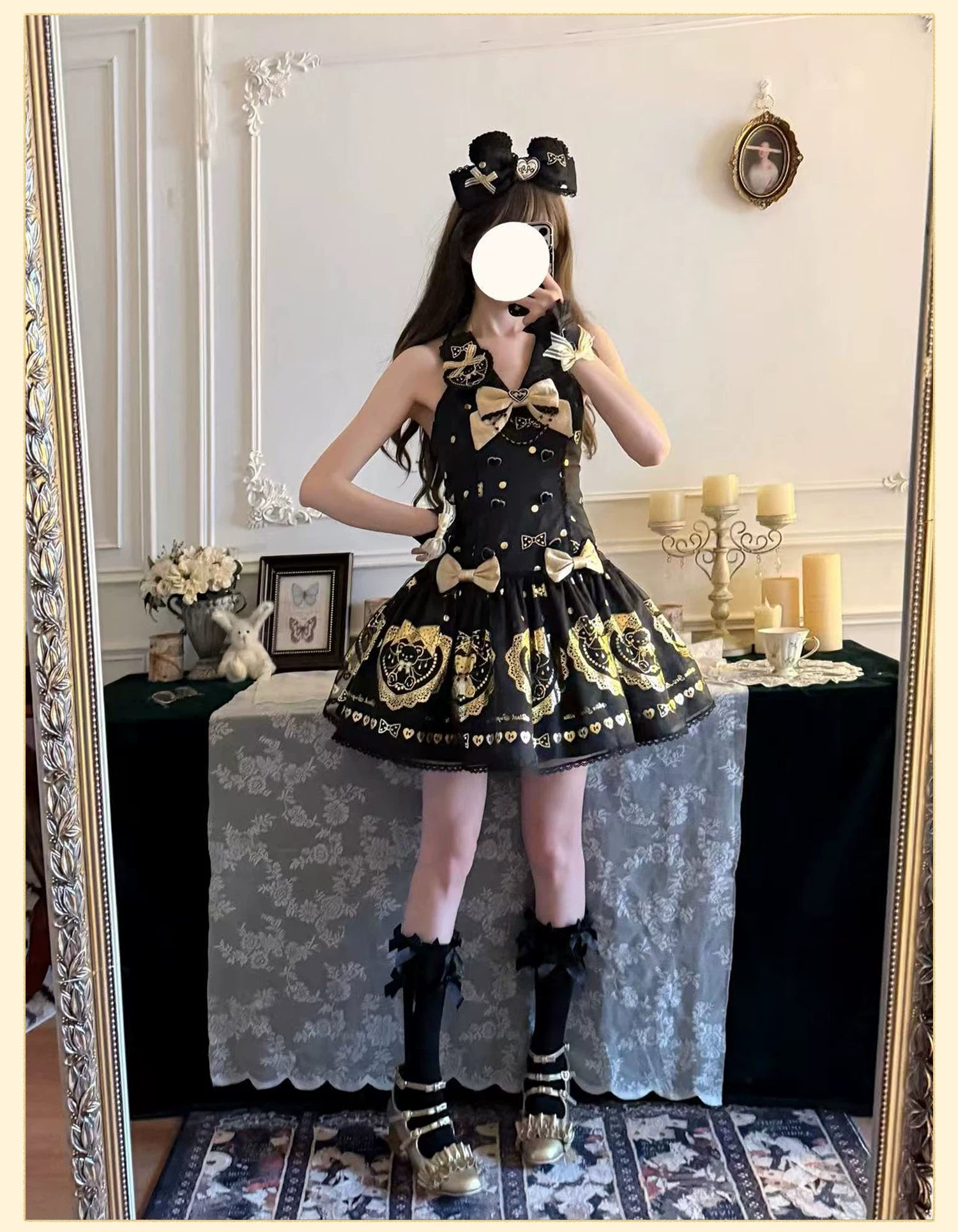 Brown Sugar Bear - Old School Lolita OP & Halter Dress, Bear Print 45249:842148