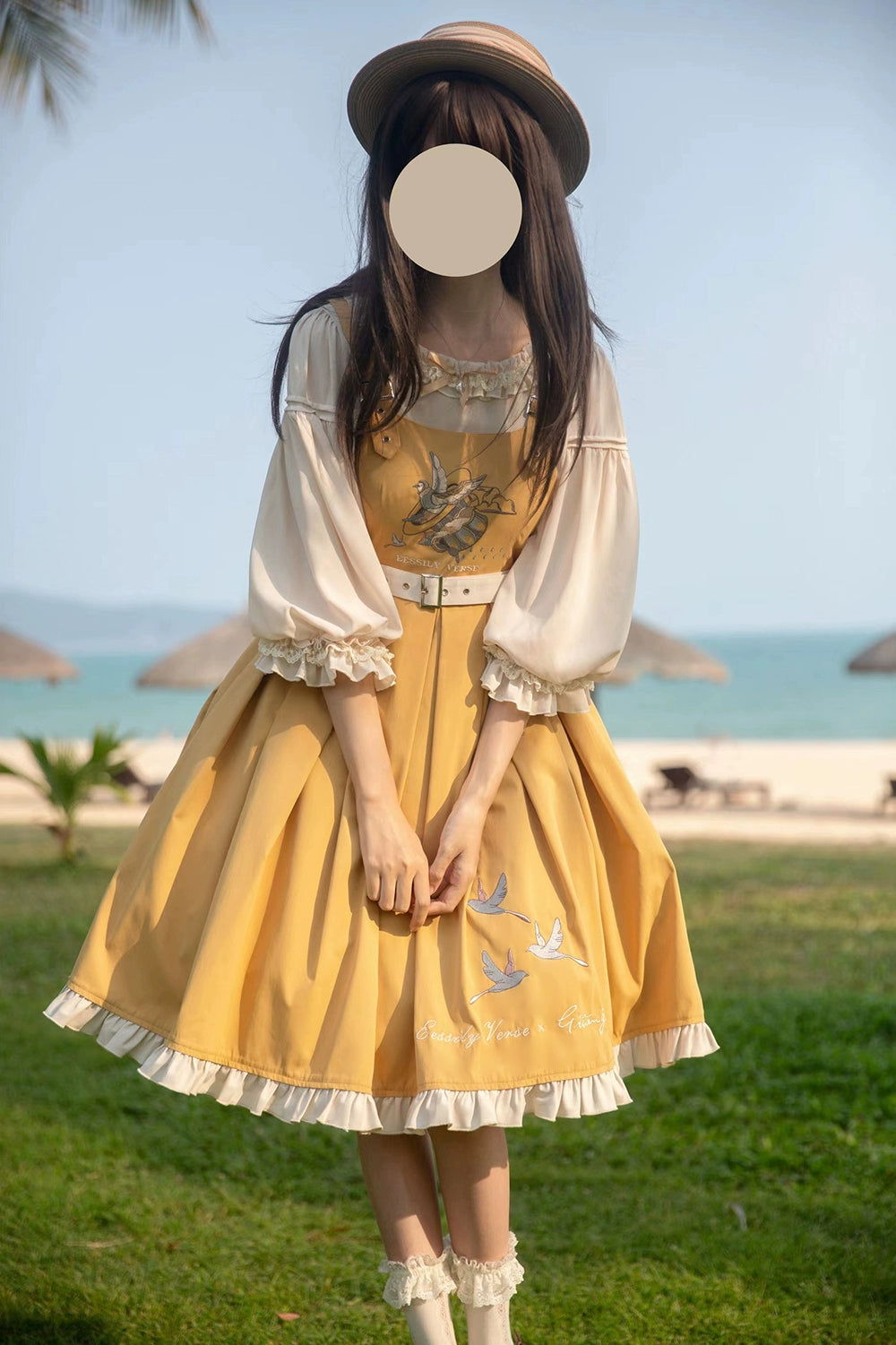 EESSILY - Flying Bird - Plus Size Elegant Lolita JSK Dress With Bird Embroidery Ginger Yellow JSK Only S