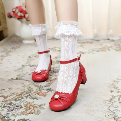 Sosic~Shell Dew~Sweet Lolita Bow  Round Toe Shoes   
