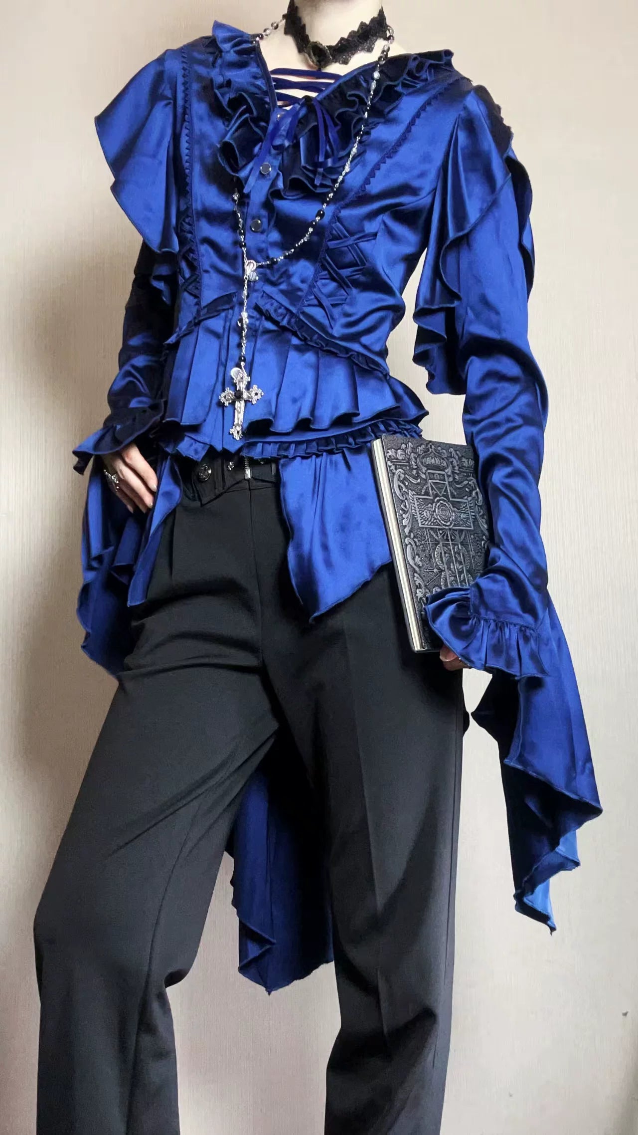 Abyssal Echo - Mermaid Inspired Ouji Lolita Shirt & Side Zipper SK Dress 44434:809254