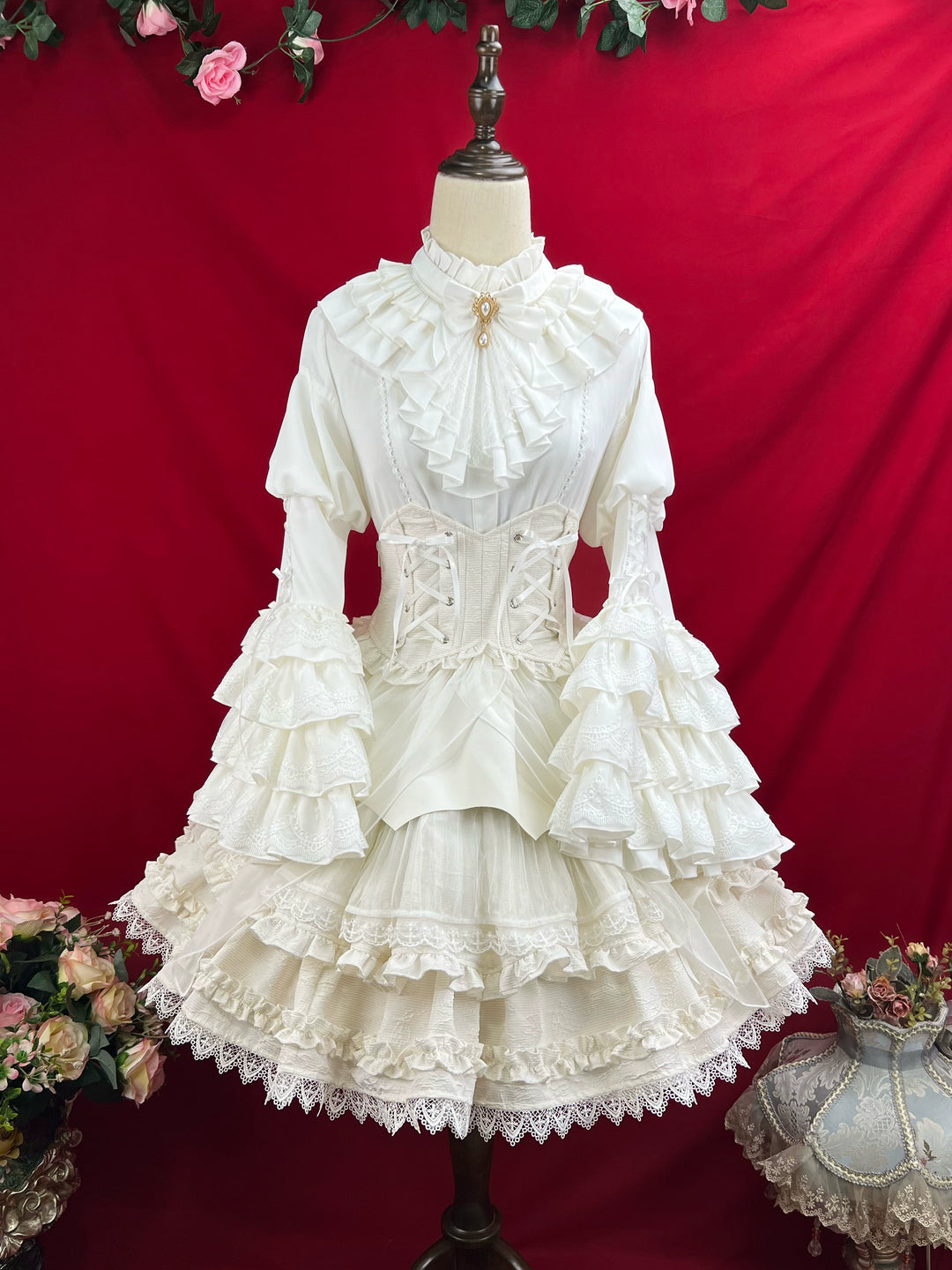 DMFS Lolita~Good and Evil Angel~Gothic Lolita SK Set Retro Princess Sleeve Blouse