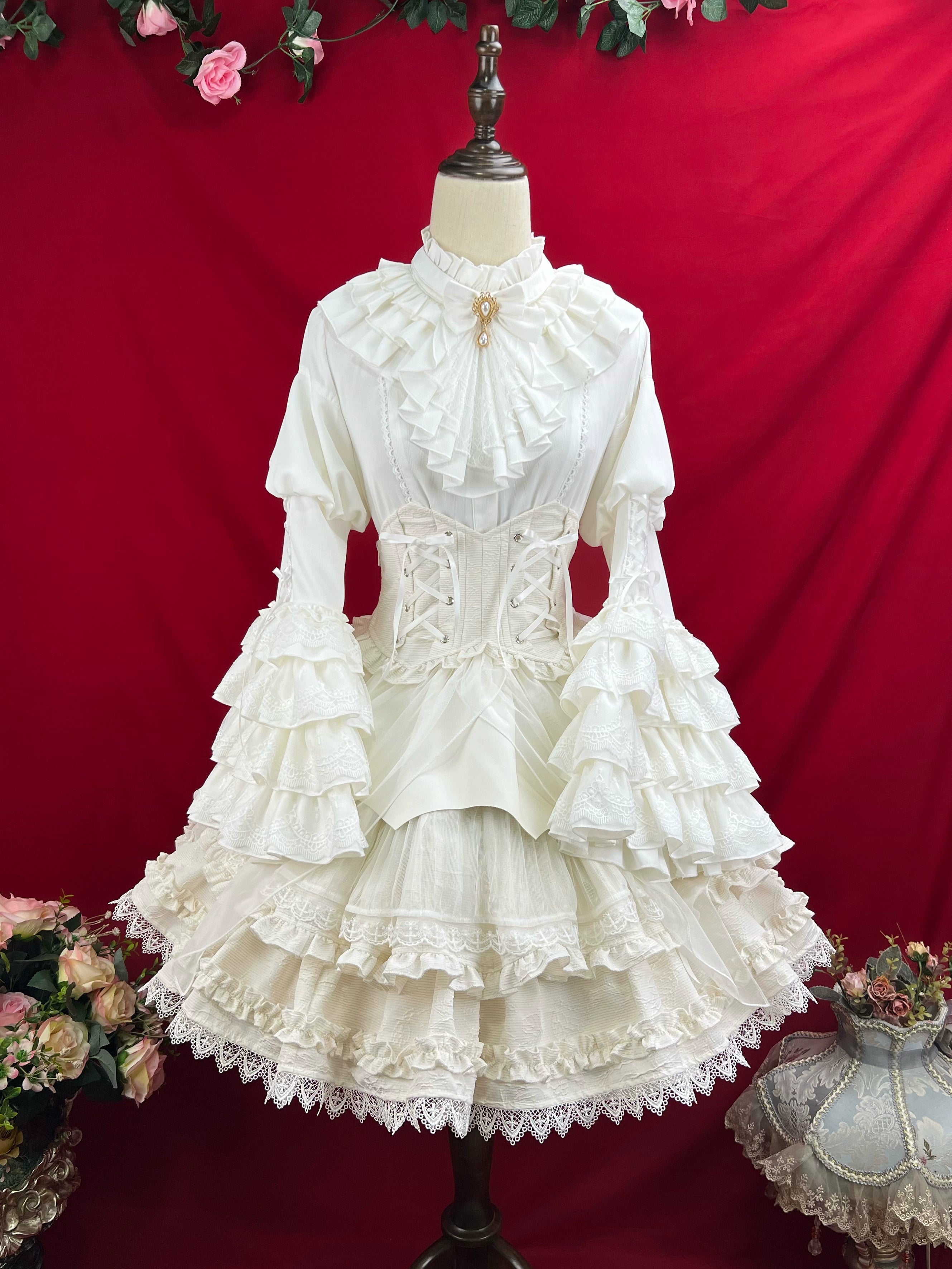 DMFS Lolita - Good and Evil Angel - Gothic Lolita SK Set Retro Princess Sleeve Blouse 41864:716510