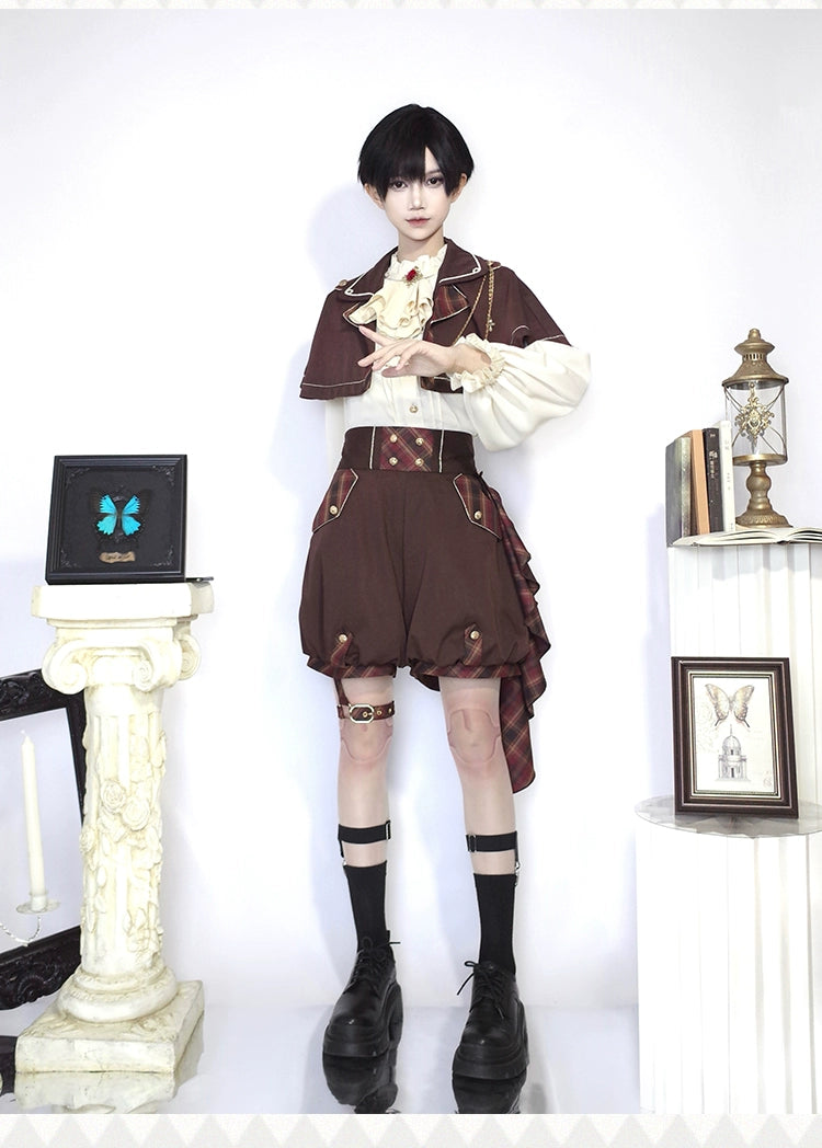 (BFM)Forest Fluorescent Carps~Queen's Chess~Ouji Lolita Prince Outfit Lolita Cape Shirt Shorts Set   