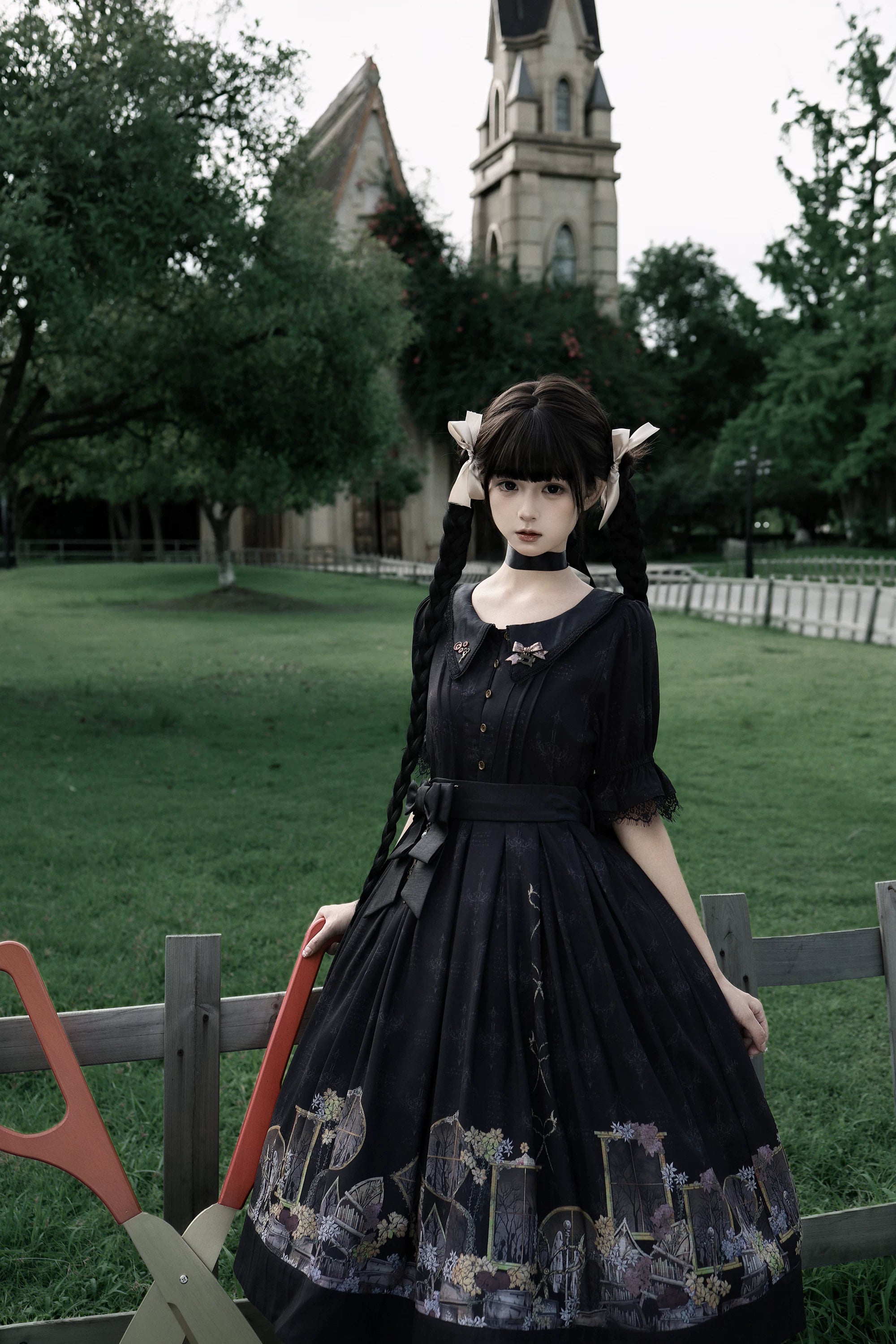 Window of Shadows - Plus Size Gothic Lolita OP & JSK, Window and Floral Print 45889:866703